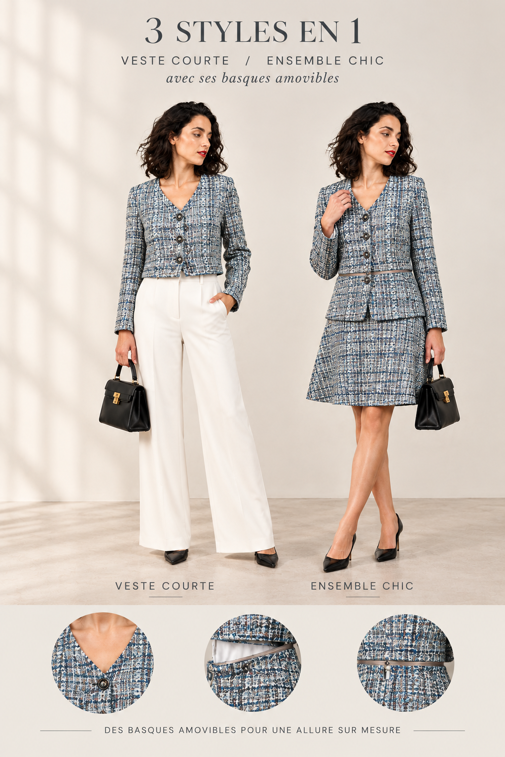 Veste Transformable 3 en 1 Jacquard Natté – Trivesta | Sept Mille Une Facettes